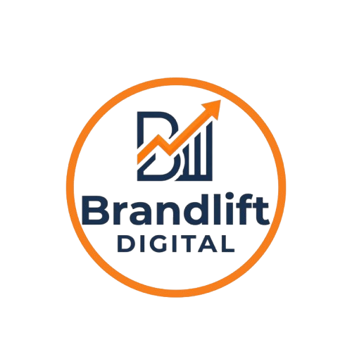 Brandlift Digital official logo featuring a navy and orange upward growth arrow and bar chart monogram inside a circle.